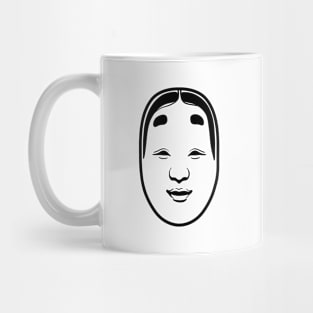 Traditional Japanese Masks, Onnamen, design with dark black ink Mug